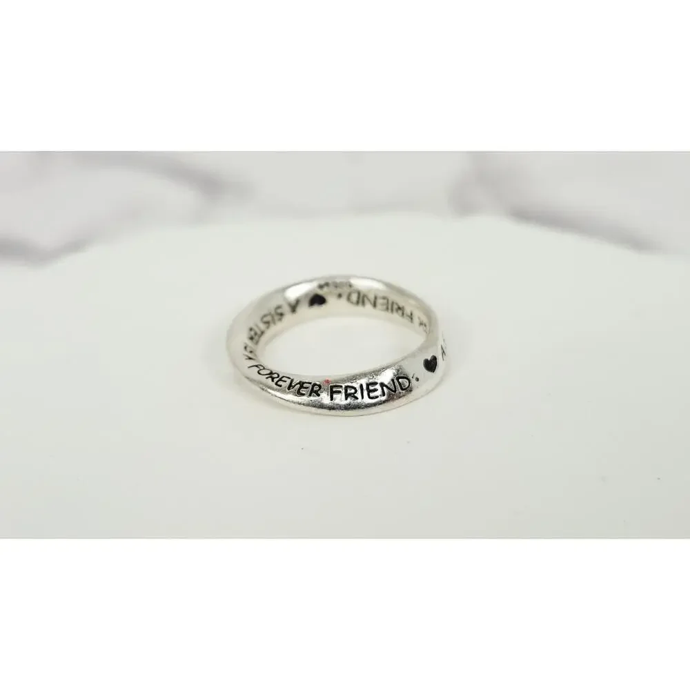 Vintage 925 Sterling Silver Möbius Infinity Sister Friend Inscribed Band Ring